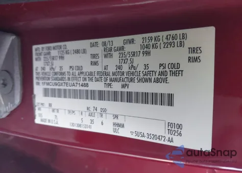 2014 Ford Escape Se z USA, uszkodzony, nr VIN 1FMCU9GX7EUA71488